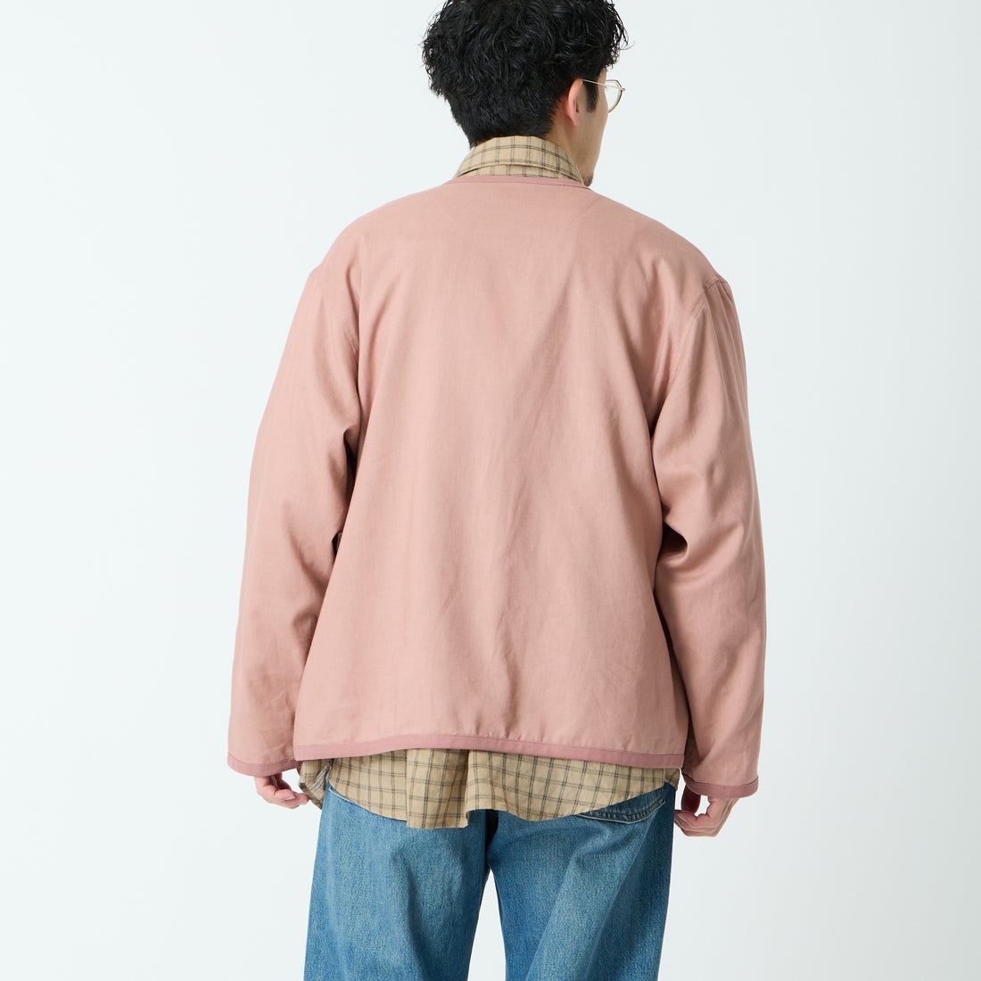 DANTON [ダントン] Vネック リネンシャツカーディガン [DT-B0350LIP] PINK &&モデル身長：168cm 着用サイズ：40&&