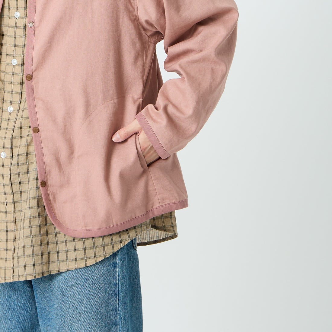 DANTON [ダントン] Vネック リネンシャツカーディガン [DT-B0350LIP] PINK