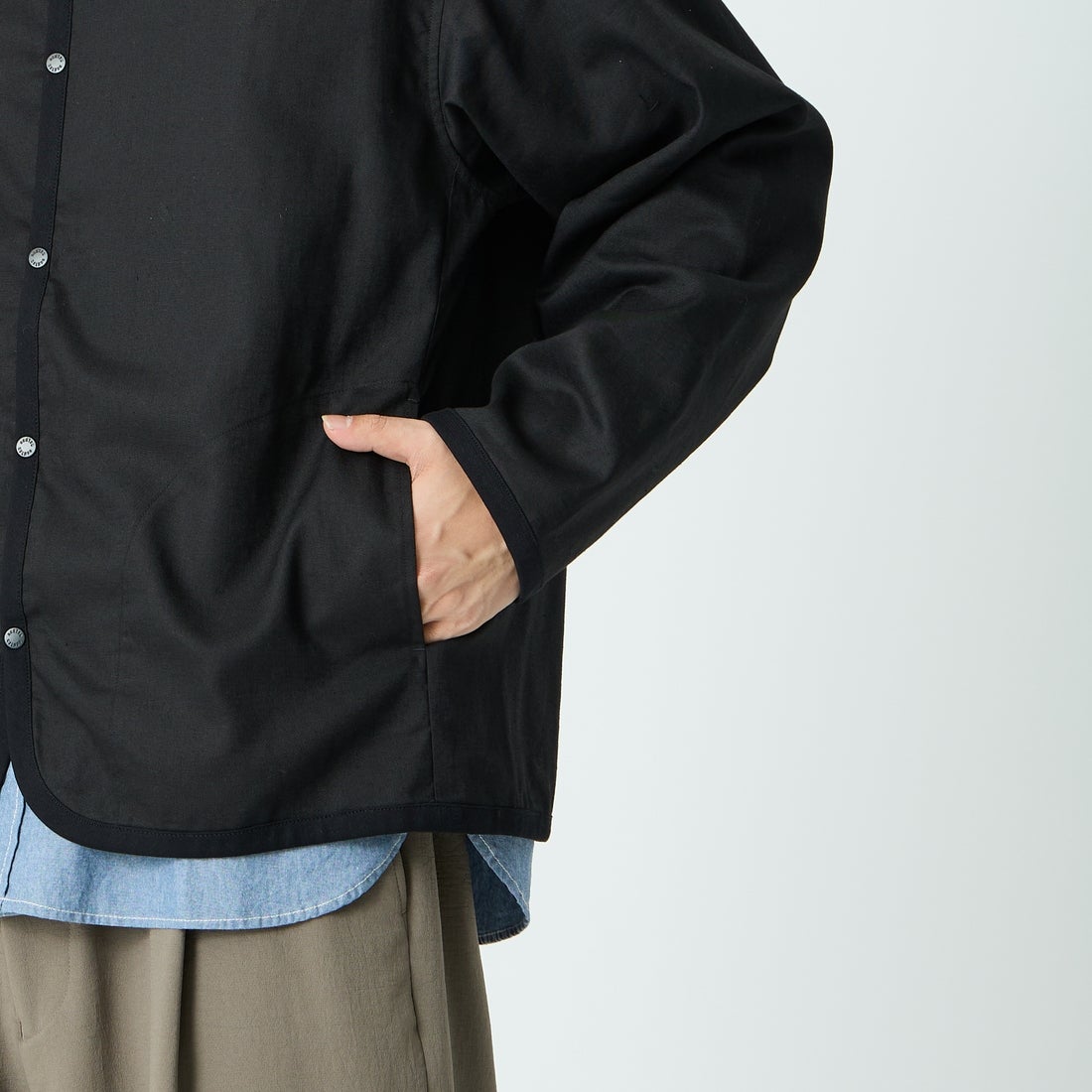 DANTON [ダントン] Vネック リネンシャツカーディガン [DT-B0350LIP] BLACK