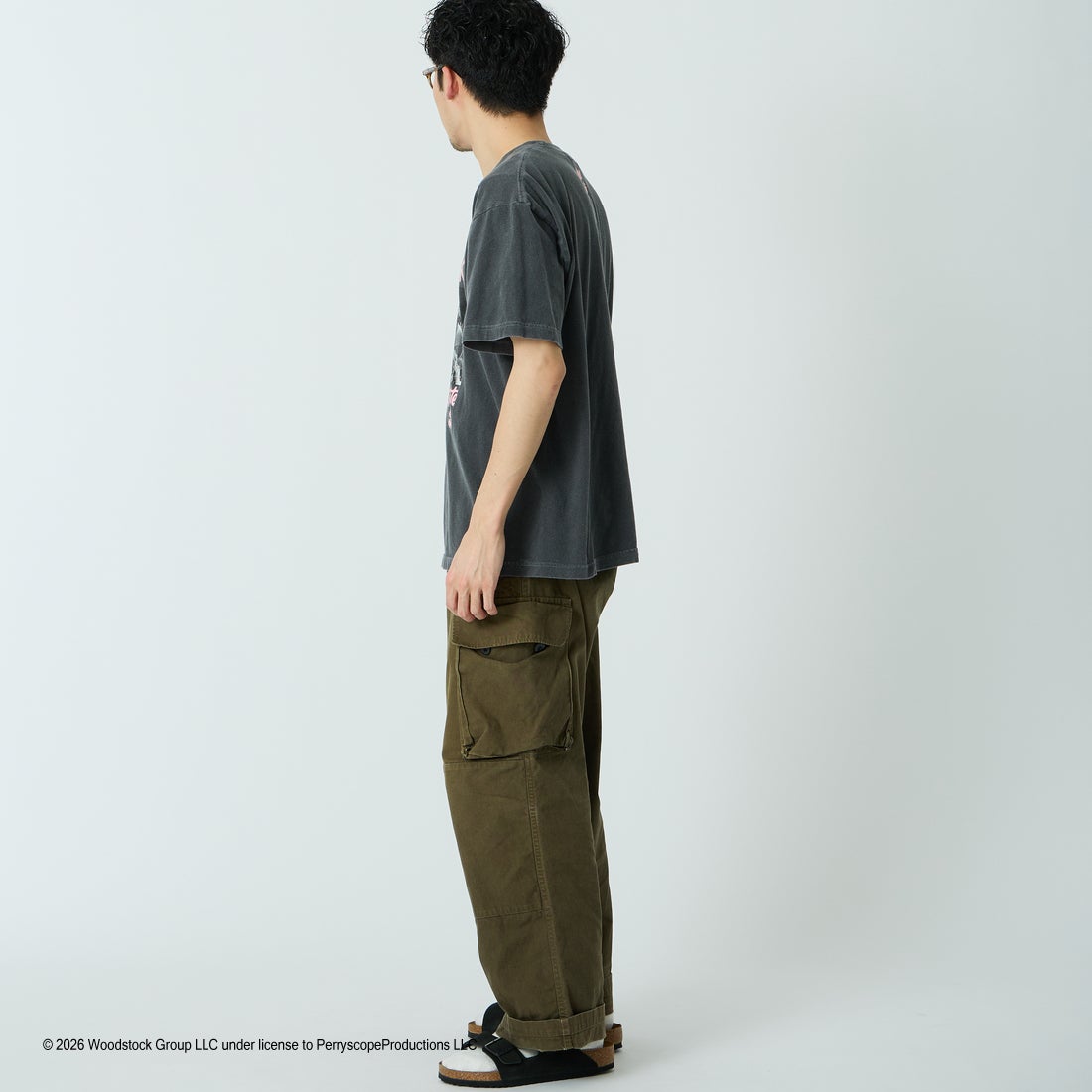 GOOD ROCK SPEED [グッドロックスピード] 別注 WOODSTOCK ロックプリントTシャツ [INTN-069-JF] CHARCOAL &&モデル身長：168cm 着用サイズ：L&&