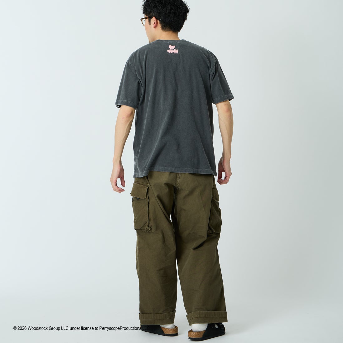 GOOD ROCK SPEED [グッドロックスピード] 別注 WOODSTOCK ロックプリントTシャツ [INTN-069-JF] CHARCOAL &&モデル身長：168cm 着用サイズ：L&&