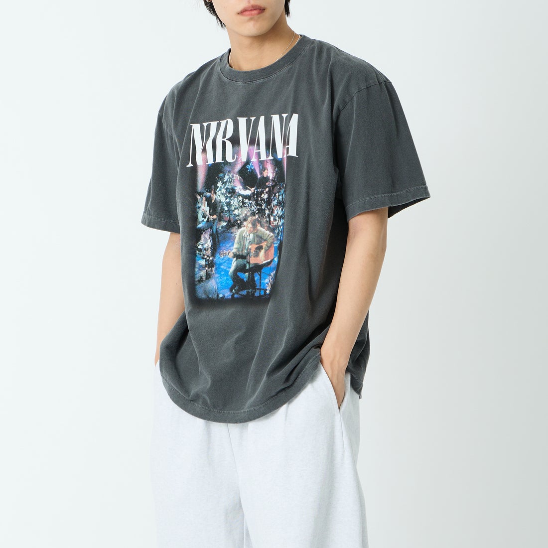 GOOD ROCK SPEED [グッドロックスピード] 別注 NIRVANA プリントロックTシャツ [INTN-067-JF] CHARCOAL &&モデル身長：179cm 着用サイズ：XL&&