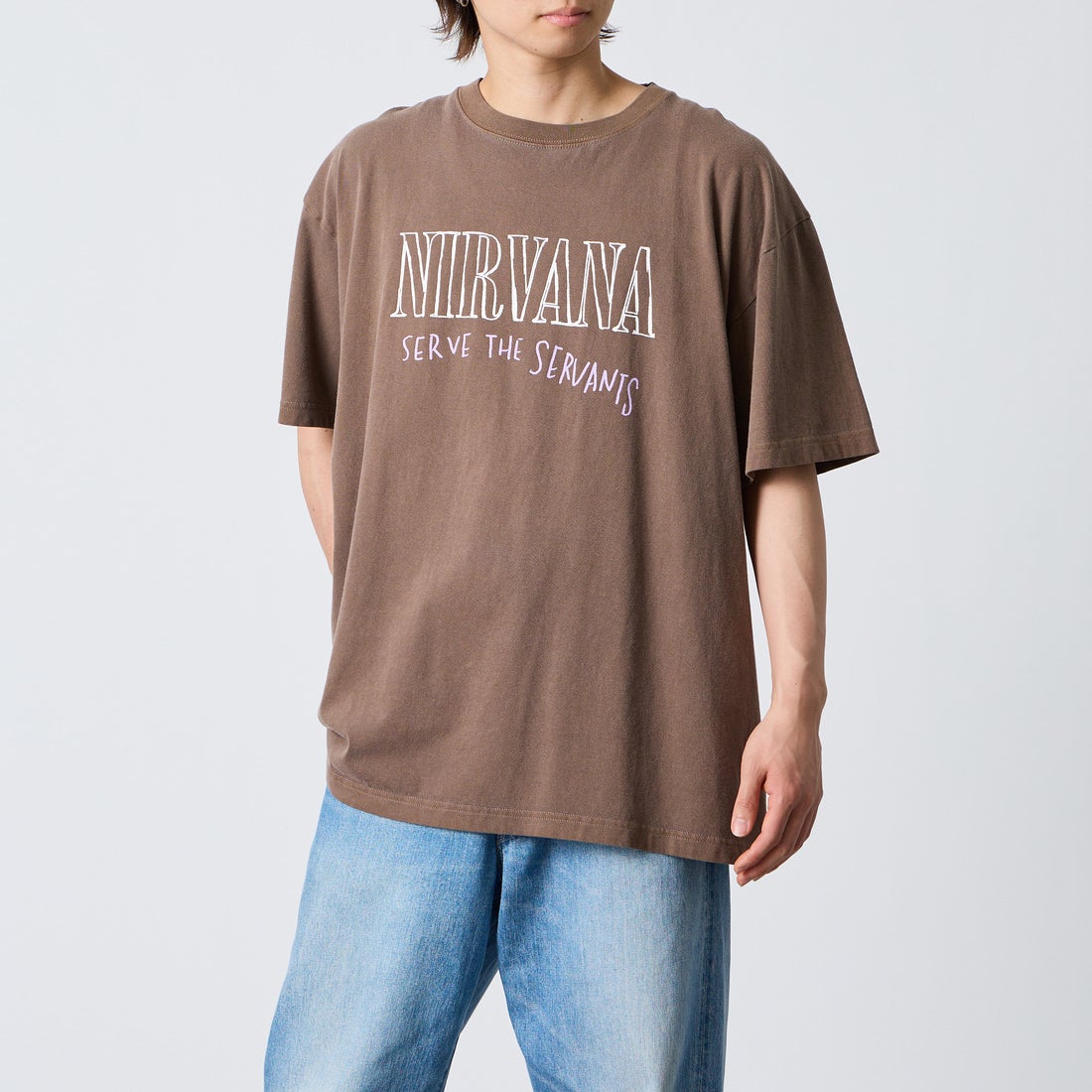 GOOD ROCK SPEED [グッドロックスピード] 別注 NIRVANA ロックプリントTシャツ [INTN-066-JF] BROWN &&モデル身長：177cm 着用サイズ：XL&&