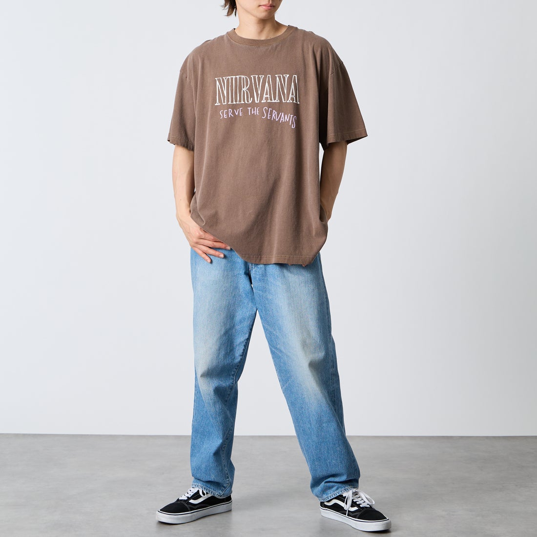 GOOD ROCK SPEED [グッドロックスピード] 別注 NIRVANA ロックプリントTシャツ [INTN-066-JF] BROWN &&モデル身長：177cm 着用サイズ：XL&&