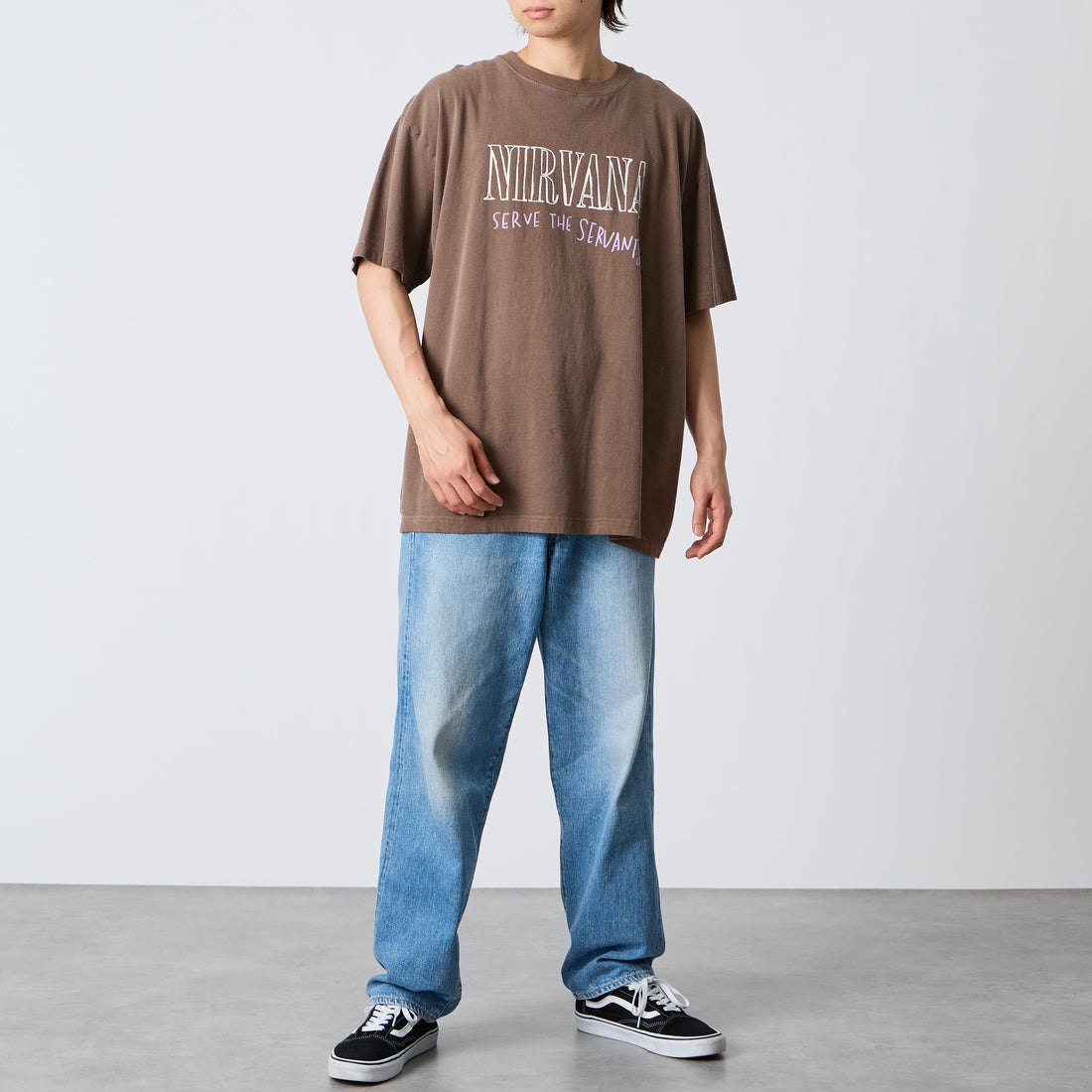 GOOD ROCK SPEED [グッドロックスピード] 別注 NIRVANA ロックプリントTシャツ [INTN-066-JF] BROWN &&モデル身長：177cm 着用サイズ：XL&&
