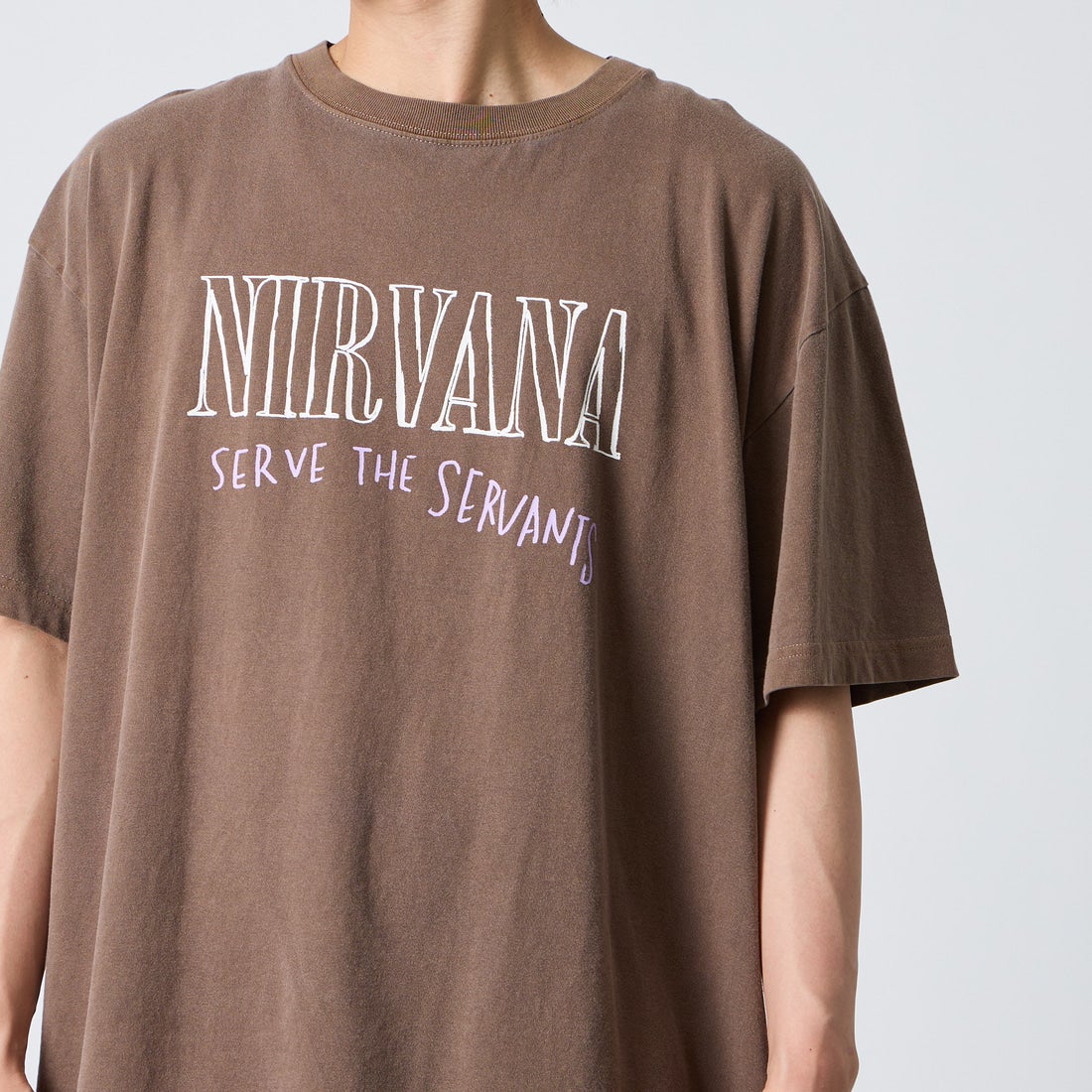 GOOD ROCK SPEED [グッドロックスピード] 別注 NIRVANA ロックプリントTシャツ [INTN-066-JF] BROWN &&モデル身長：177cm 着用サイズ：XL&&