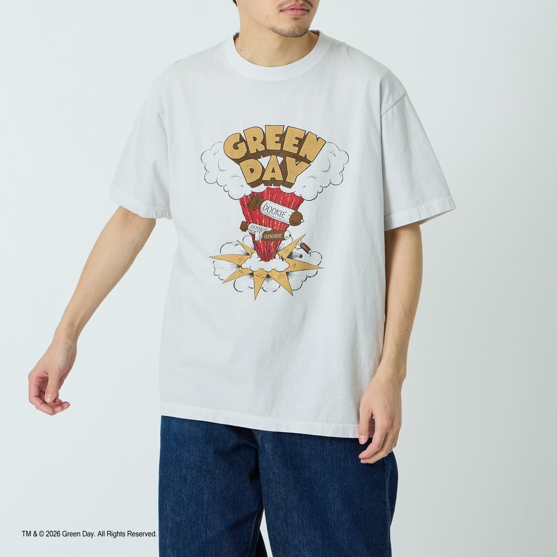 GOOD ROCK SPEED [グッドロックスピード] 別注 GREEN DAY ロックプリントTシャツ [INTN-065-JF] LT.GRAY &&モデル身長：168cm 着用サイズ：L&&