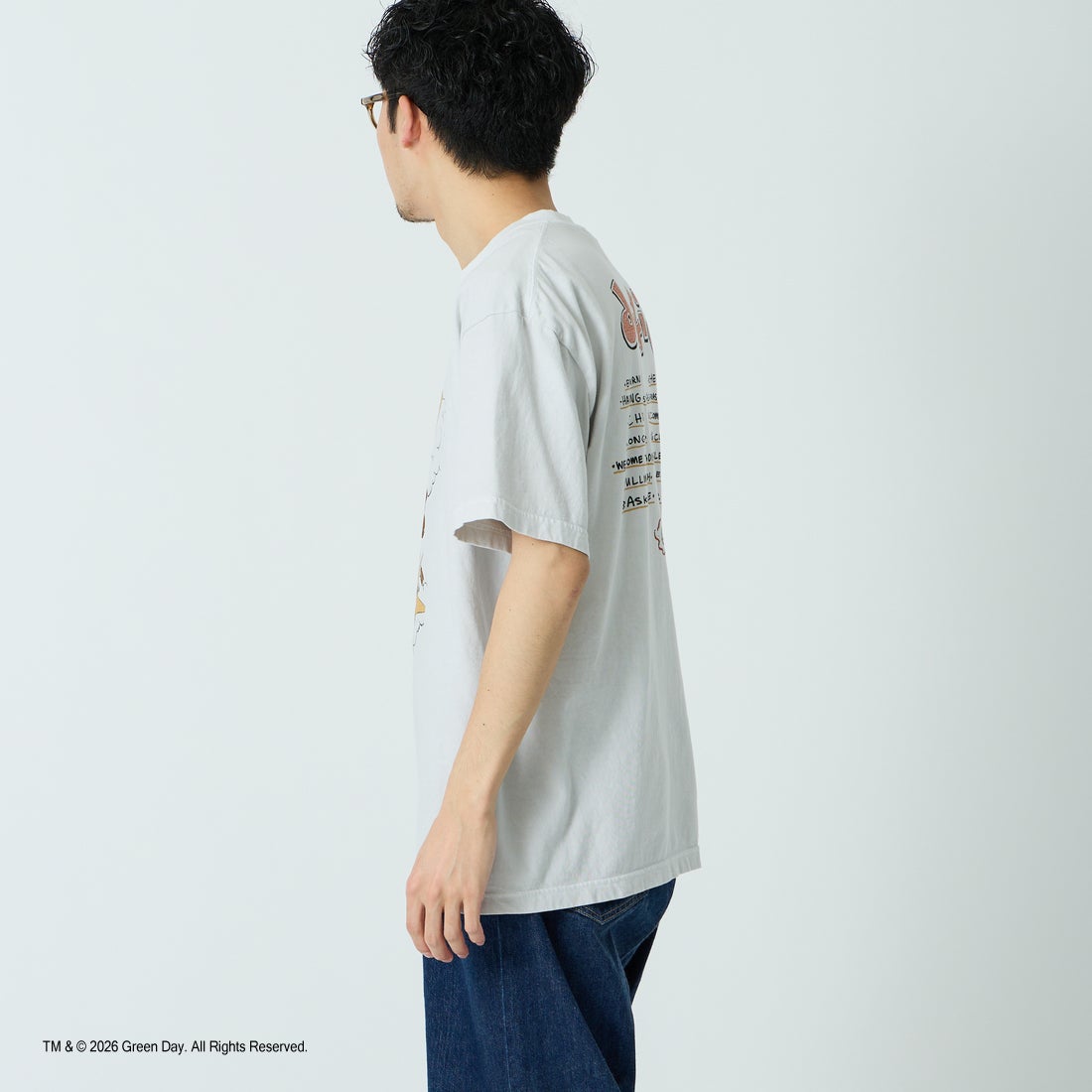 GOOD ROCK SPEED [グッドロックスピード] 別注 GREEN DAY ロックプリントTシャツ [INTN-065-JF] LT.GRAY &&モデル身長：168cm 着用サイズ：L&&