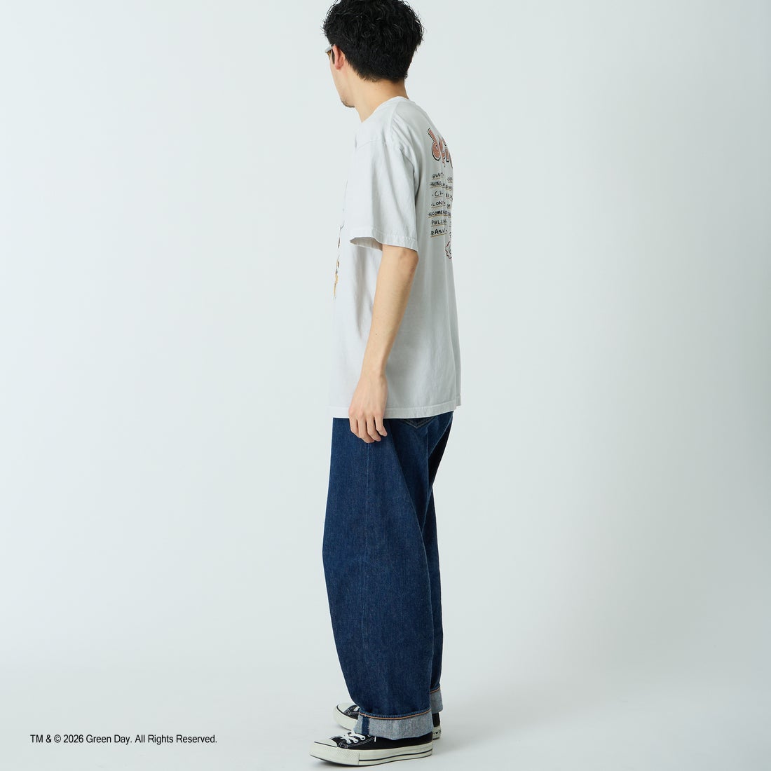 GOOD ROCK SPEED [グッドロックスピード] 別注 GREEN DAY ロックプリントTシャツ [INTN-065-JF] LT.GRAY &&モデル身長：168cm 着用サイズ：L&&