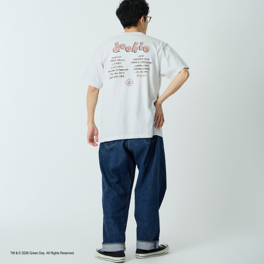 GOOD ROCK SPEED [グッドロックスピード] 別注 GREEN DAY ロックプリントTシャツ [INTN-065-JF] LT.GRAY &&モデル身長：168cm 着用サイズ：L&&