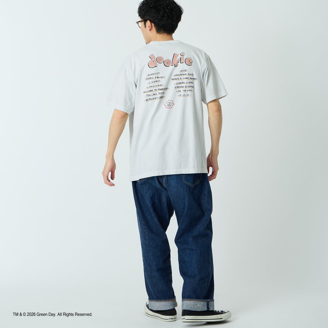 GOOD ROCK SPEED [グッドロックスピード] 別注 GREEN DAY ロックプリントTシャツ [INTN-065-JF] LT.GRAY &&モデル身長：168cm 着用サイズ：L&&