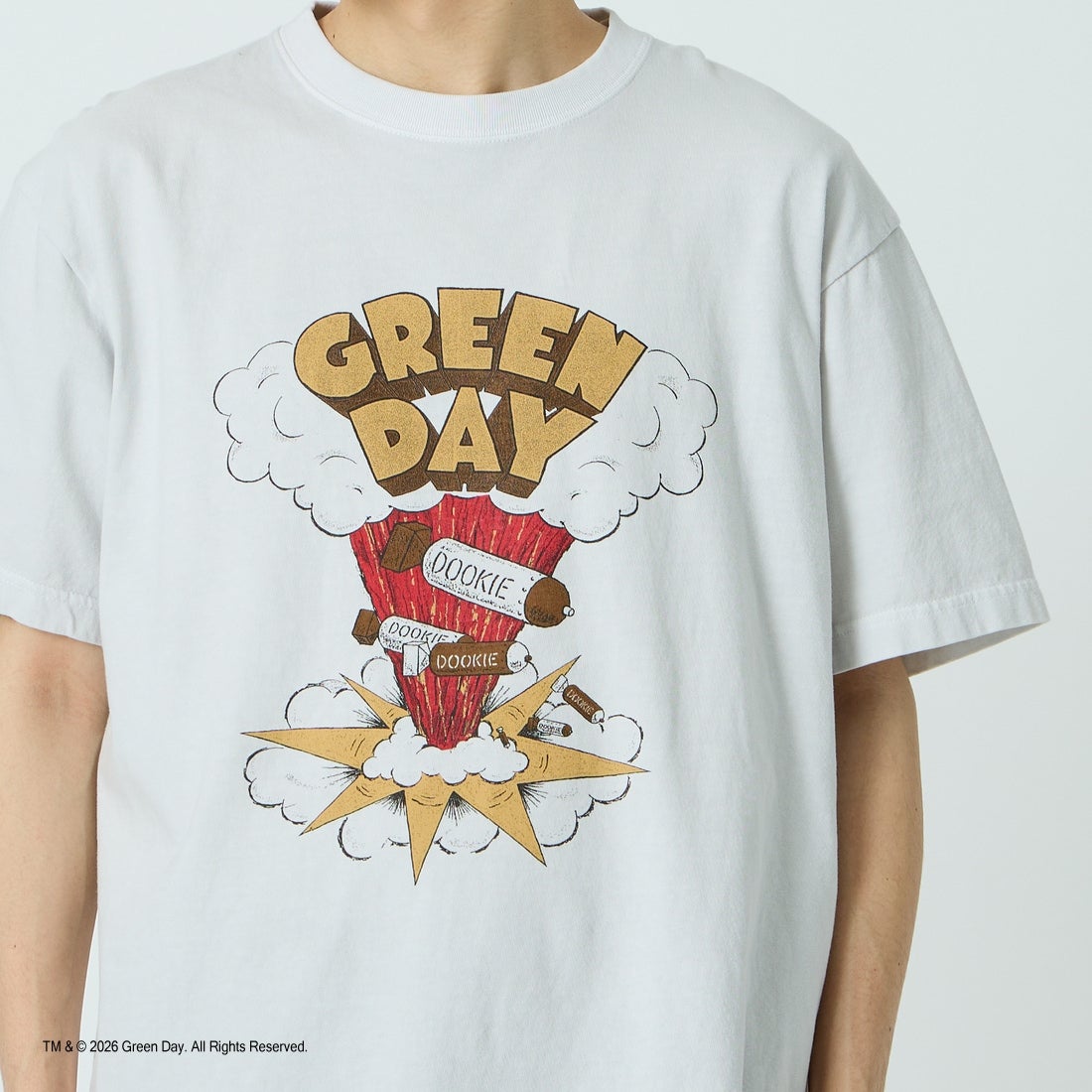 GOOD ROCK SPEED [グッドロックスピード] 別注 GREEN DAY ロックプリントTシャツ [INTN-065-JF] LT.GRAY &&モデル身長：168cm 着用サイズ：L&&