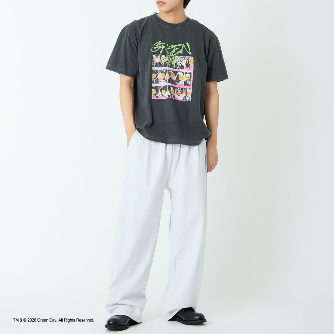 GOOD ROCK SPEED [グッドロックスピード] 別注 GREEN DAY ロックプリントTシャツ [INTN-064-JF] CHARCOAL &&モデル身長：179cm 着用サイズ：L&&