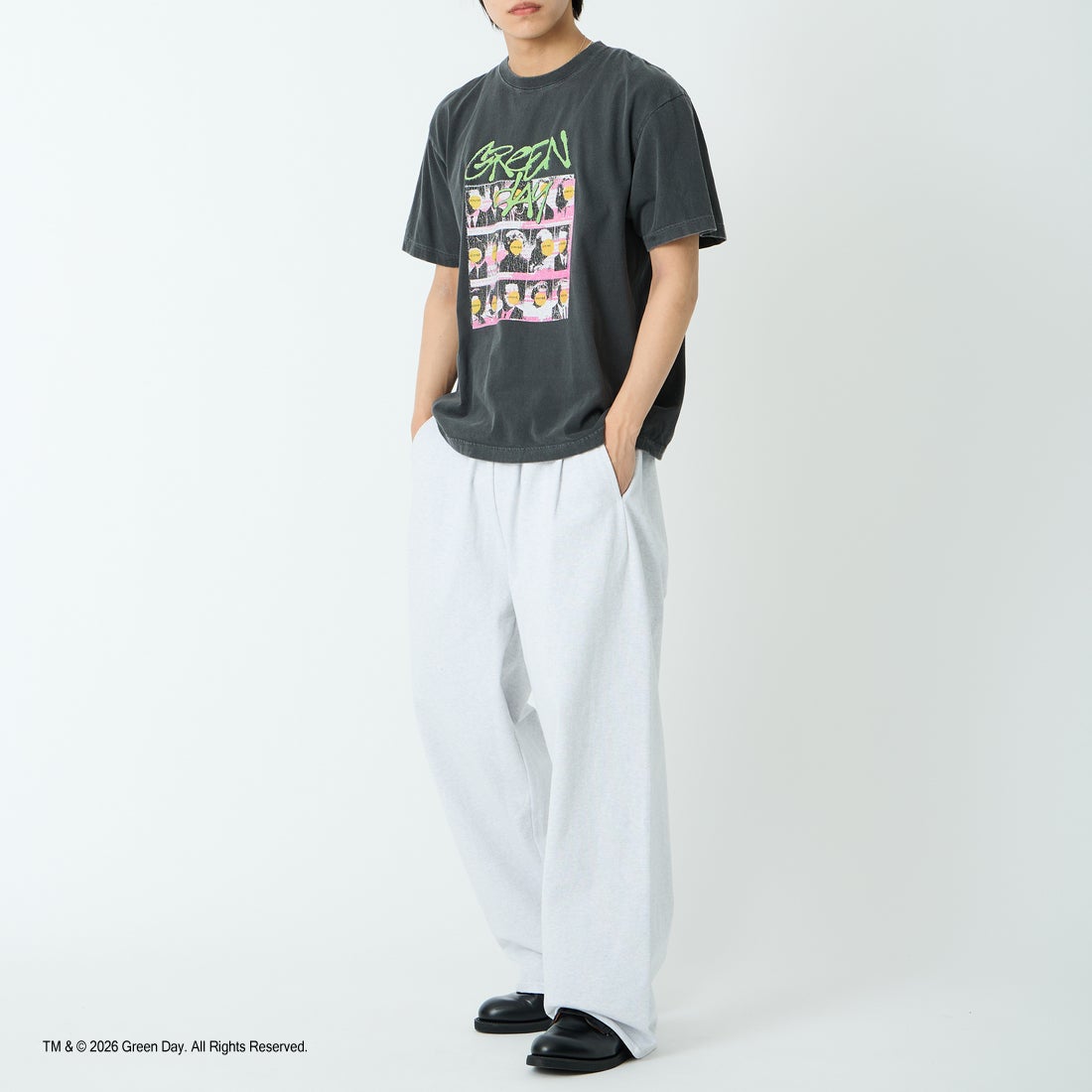 GOOD ROCK SPEED [グッドロックスピード] 別注 GREEN DAY ロックプリントTシャツ [INTN-064-JF] CHARCOAL &&モデル身長：179cm 着用サイズ：L&&