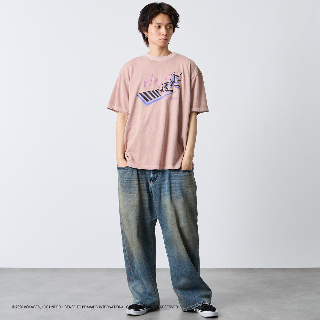 GOOD ROCK SPEED [グッドロックスピード] 別注 BILLY JOEL ロックプリントTシャツ [INTN-063-JF] PINK &&モデル身長：177cm 着用サイズ：XL&&