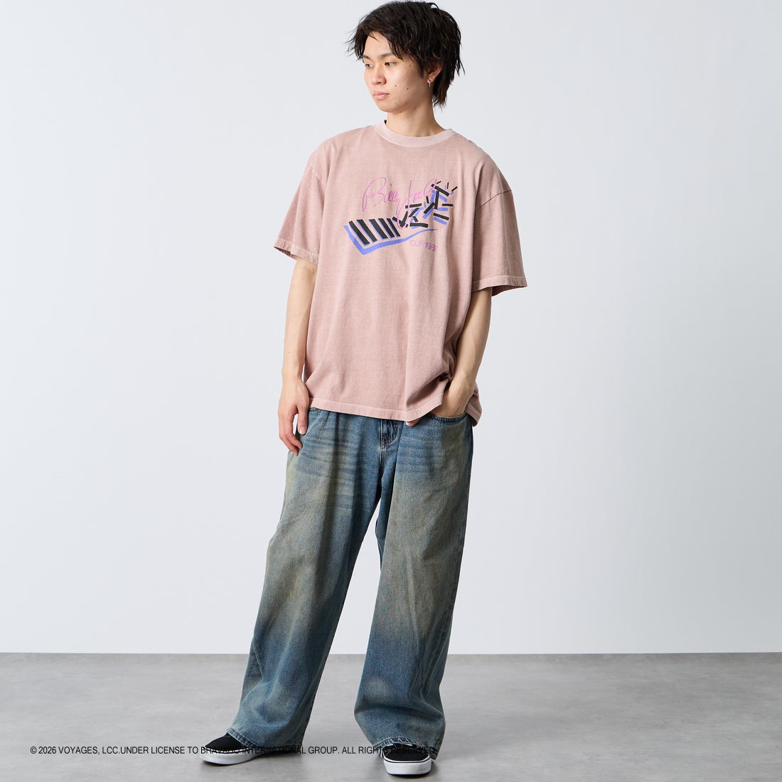 GOOD ROCK SPEED [グッドロックスピード] 別注 BILLY JOEL ロックプリントTシャツ [INTN-063-JF] PINK &&モデル身長：177cm 着用サイズ：XL&&