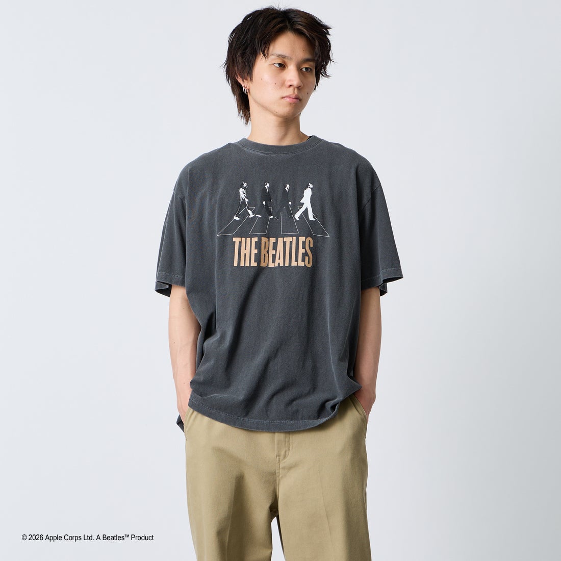 GOOD ROCK SPEED [グッドロックスピード] 別注 THE BEATLES ロックプリントTシャツ [INTN-062-JF] CHARCOAL &&モデル身長：168cm 着用サイズ：XL&&