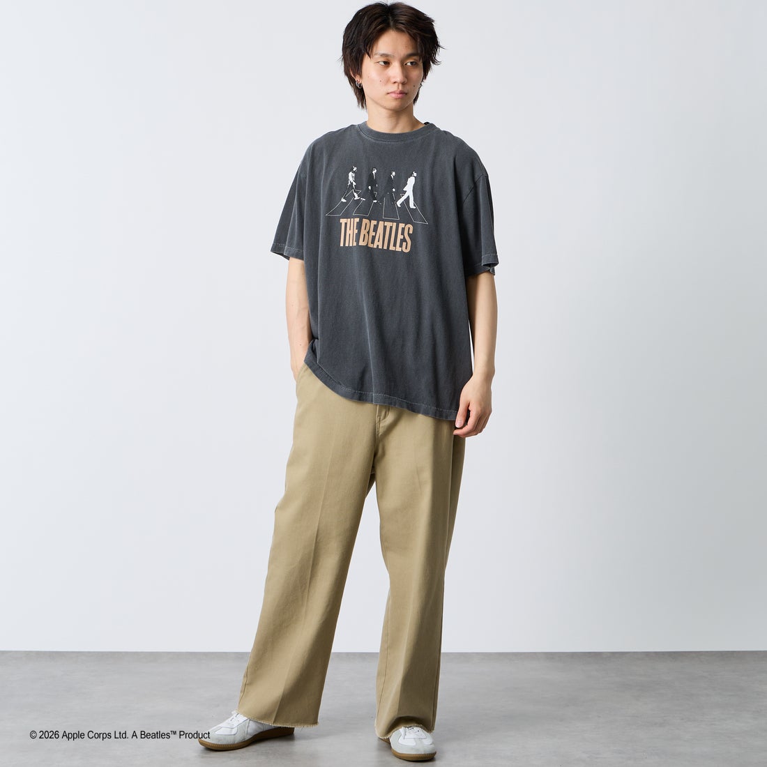 GOOD ROCK SPEED [グッドロックスピード] 別注 THE BEATLES ロックプリントTシャツ [INTN-062-JF] CHARCOAL &&モデル身長：168cm 着用サイズ：XL&&