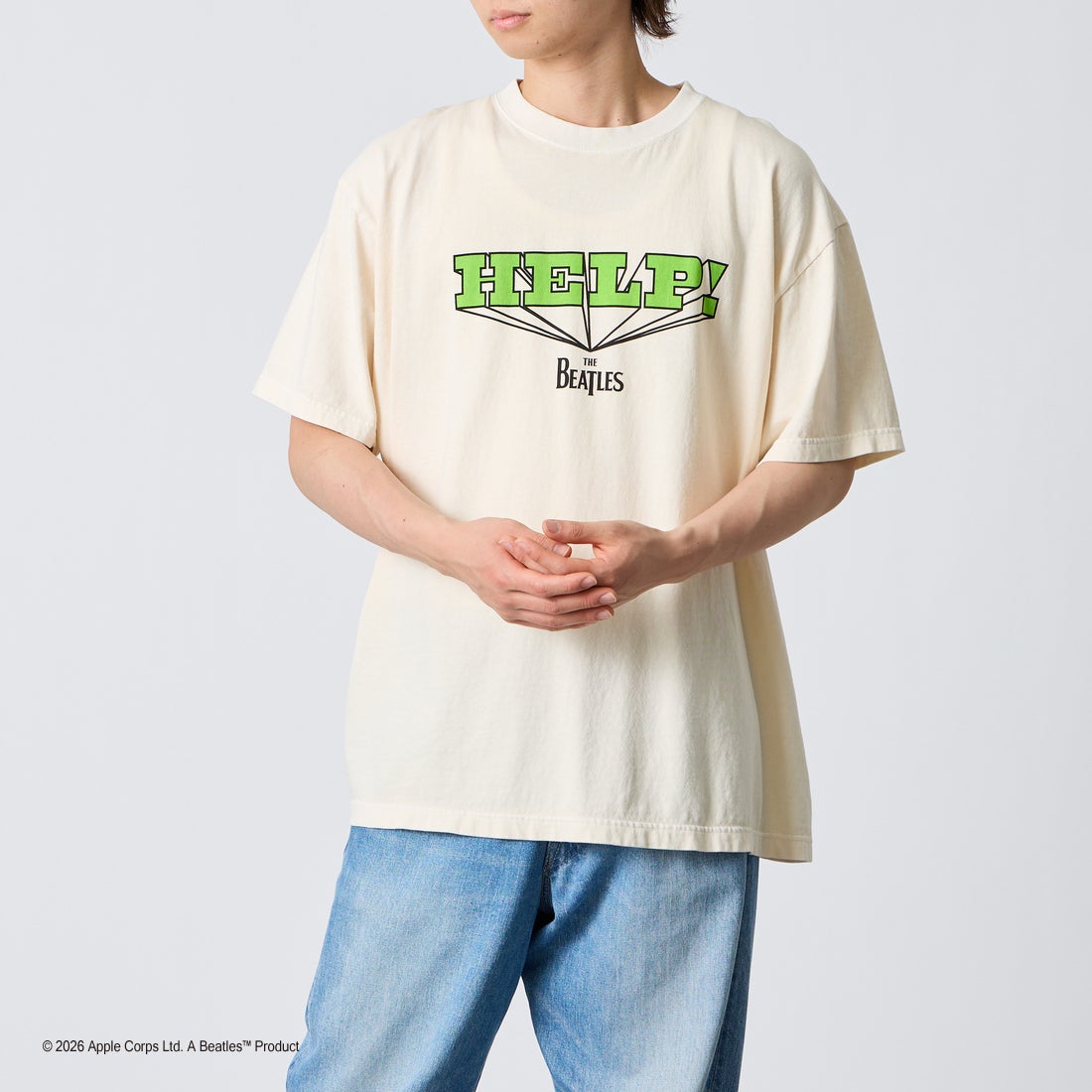 GOOD ROCK SPEED [グッドロックスピード] 別注 THE BEATLES ロックプリントTシャツ [INTN-060-JF] BEIGE &&モデル身長：177cm 着用サイズ：XL&&