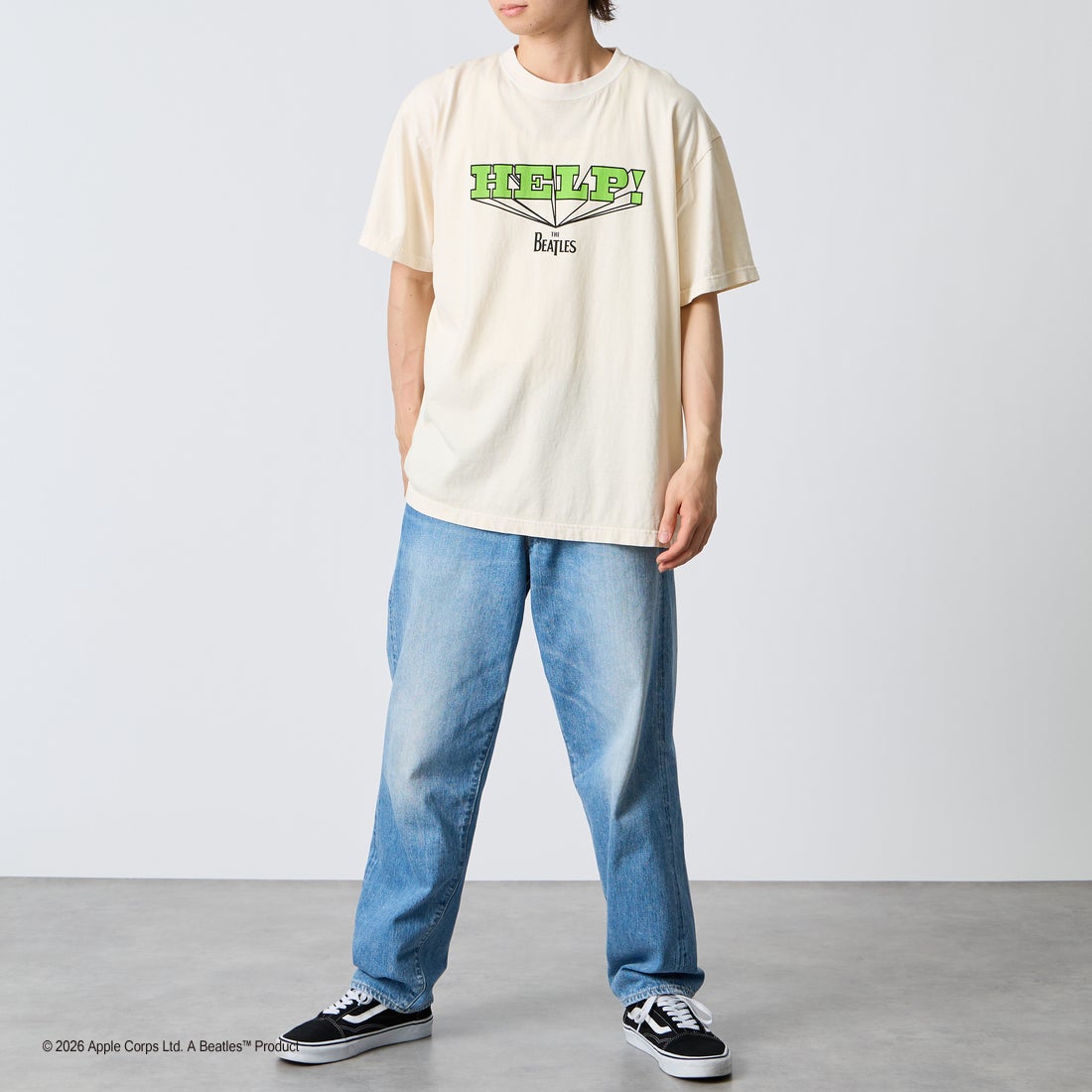 GOOD ROCK SPEED [グッドロックスピード] 別注 THE BEATLES ロックプリントTシャツ [INTN-060-JF] BEIGE &&モデル身長：177cm 着用サイズ：XL&&