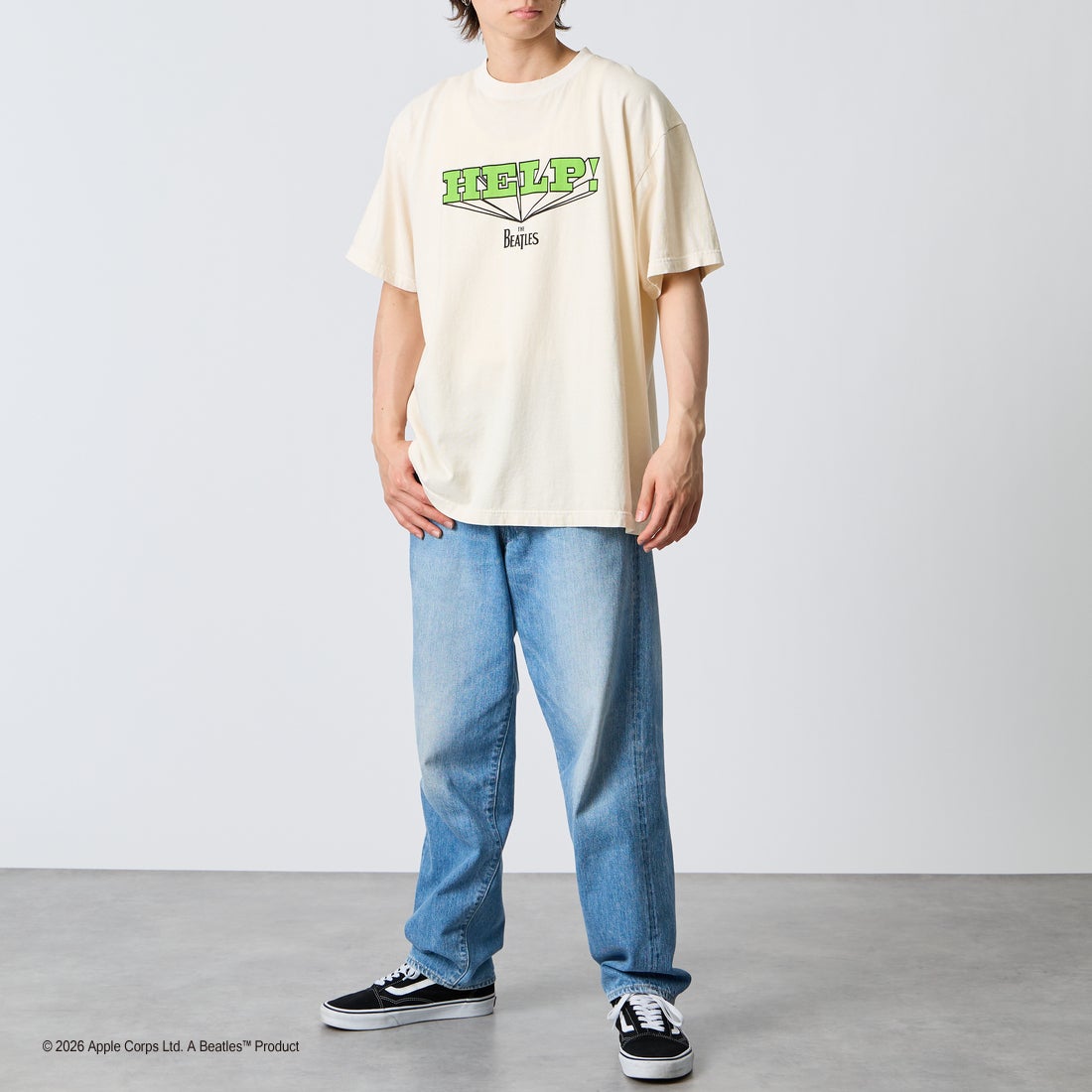 GOOD ROCK SPEED [グッドロックスピード] 別注 THE BEATLES ロックプリントTシャツ [INTN-060-JF] BEIGE &&モデル身長：177cm 着用サイズ：XL&&
