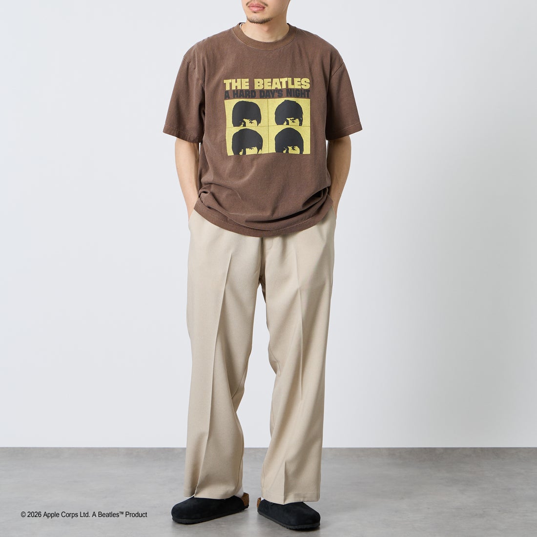 GOOD ROCK SPEED [グッドロックスピード] 別注 THE BEATLES ロックプリントTシャツ [INTN-061-JF] BROWN &&モデル身長：168cm 着用サイズ：L&&