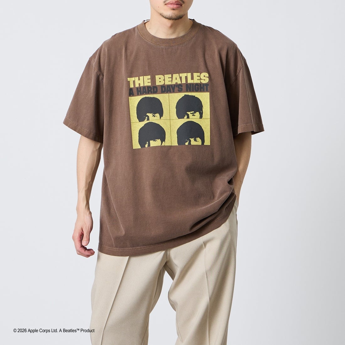 GOOD ROCK SPEED [グッドロックスピード] 別注 THE BEATLES ロックプリントTシャツ [INTN-061-JF] BROWN &&モデル身長：168cm 着用サイズ：XL&&
