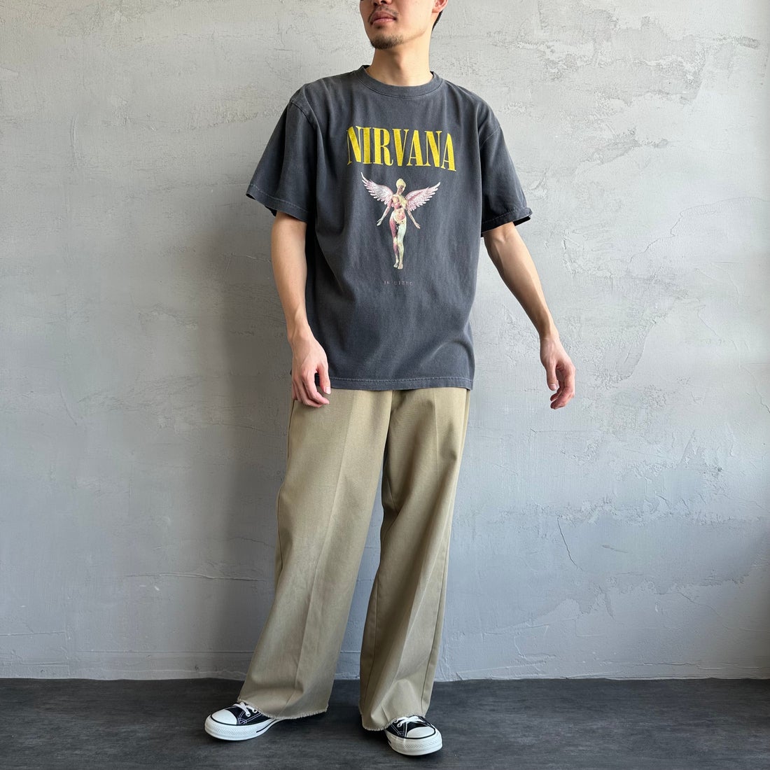 GOOD ROCK SPEED [グッドロックスピード] 別注 NIRVANA ロックプリントTシャツ [INTN-030-JF] CHARCOAL &&モデル身長：168cm 着用サイズ：L&&
