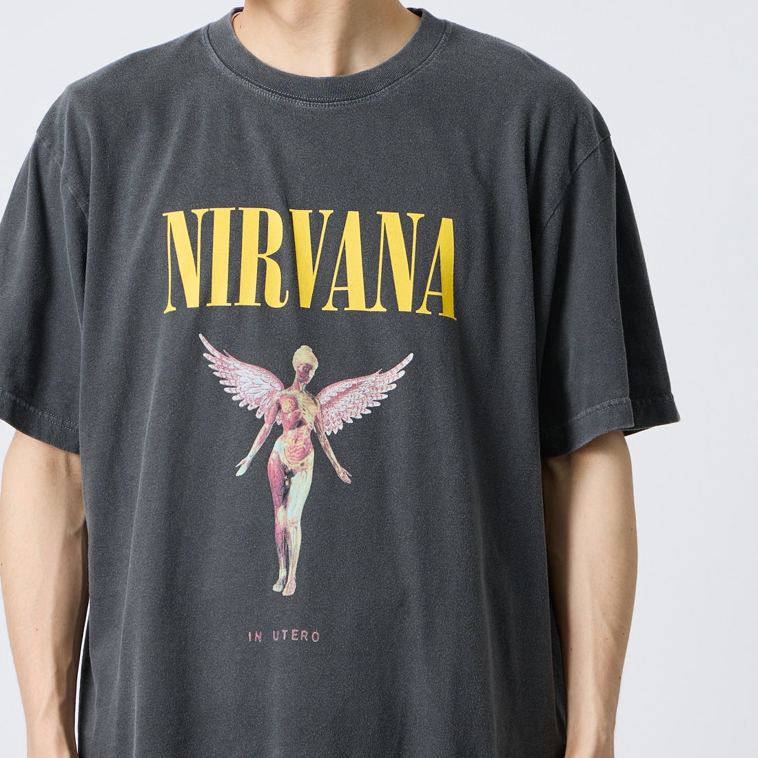 GOOD ROCK SPEED [グッドロックスピード] 別注 NIRVANA ロックプリントTシャツ [INTN-030-JF] CHARCOAL &&モデル身長：168cm 着用サイズ：L&&