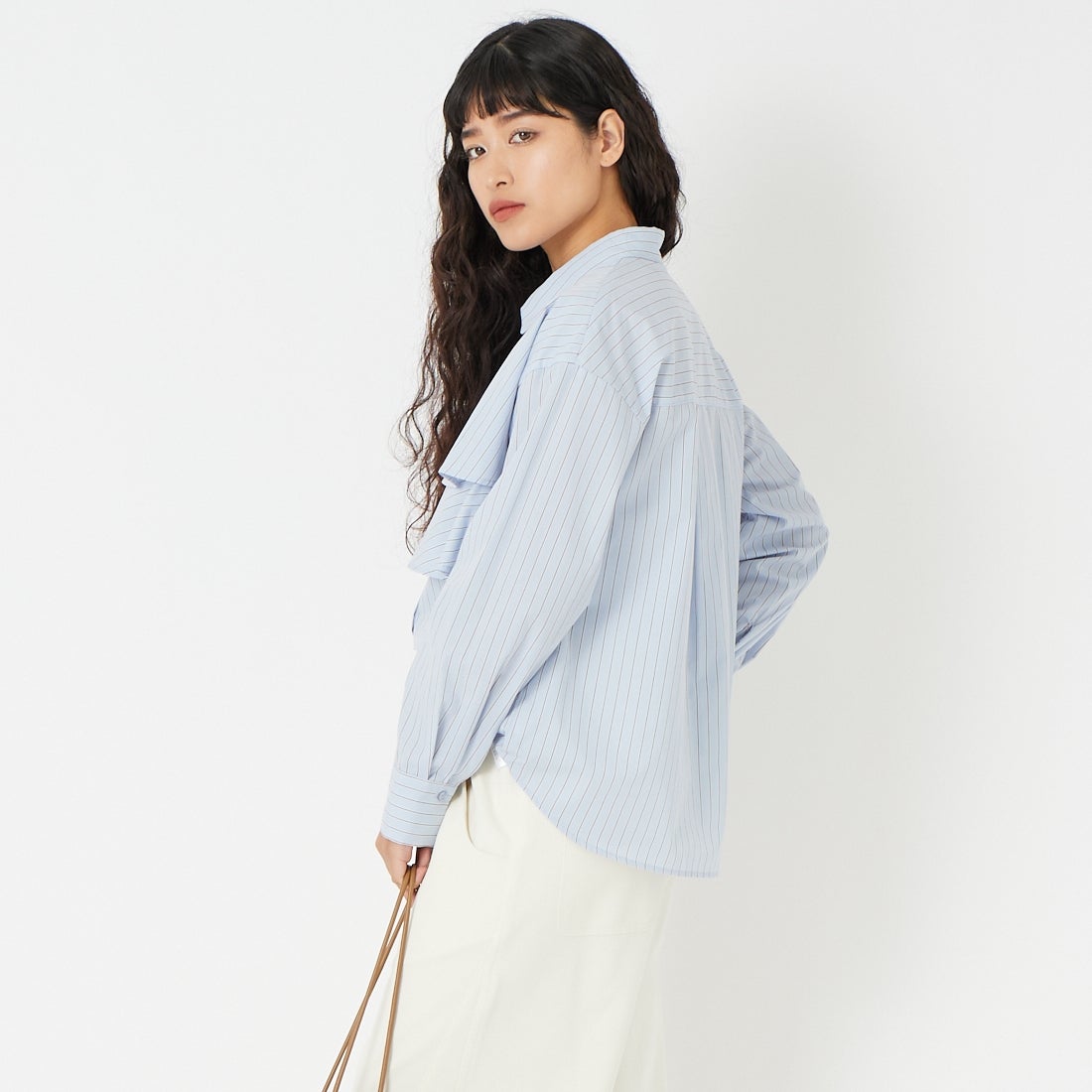 Jf Ready Made [ジェイエフレディメイド] TCブロードストライプシャツ [8560344-01] 87 ｹﾐｶﾙｳｫｯ &&モデル身長：162cm 着用サイズ：F&&