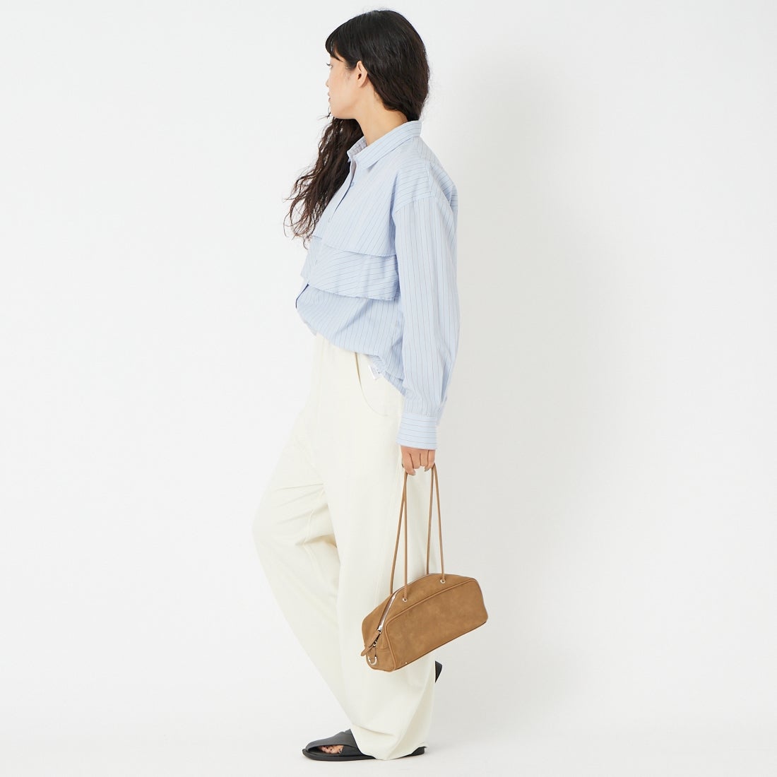 Jf Ready Made [ジェイエフレディメイド] TCブロードストライプシャツ [8560344-01] 87 ｹﾐｶﾙｳｫｯ &&モデル身長：162cm 着用サイズ：F&&