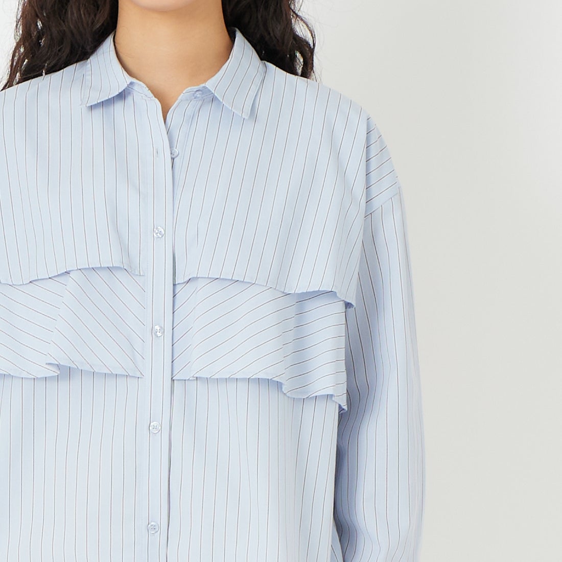 Jf Ready Made [ジェイエフレディメイド] TCブロードストライプシャツ [8560344-01] 87 ｹﾐｶﾙｳｫｯ &&モデル身長：162cm 着用サイズ：F&&