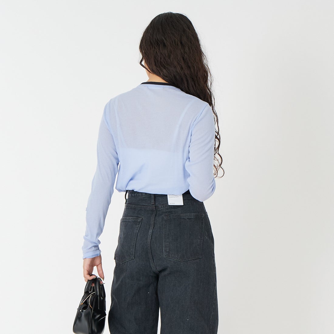 USINE [ユジーヌ] コットンシアーロングスリーブTシャツ [21267069] 073 ｻｯｸｽ/ﾈ &&モデル身長：162cm 着用サイズ：F&&