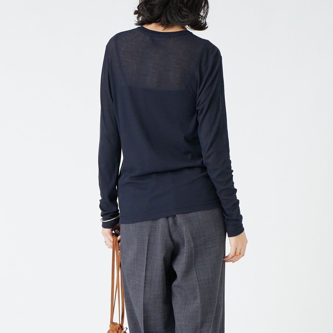 USINE [ユジーヌ] コットンシアーロングスリーブTシャツ [21267069]  076 ﾈｲﾋﾞｰ &&モデル身長：162cm 着用サイズ：F&&