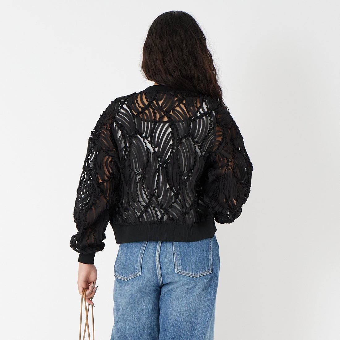 CLOCHE [クロシェ] コードレースシアーブルゾン [61285527] ﾌﾞﾗｯｸ &&モデル身長：162cm 着用サイズ：2&&