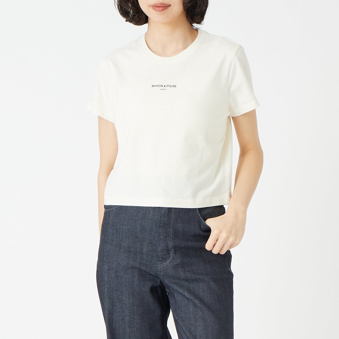 MAISON KITSUNE [メゾン キツネ] MAISON KITSUNE PARIS ベビーTシャツ [QW00100KJ7026] 0063 NOBLE &&モデル身長：162cm 着用サイズ：S&&