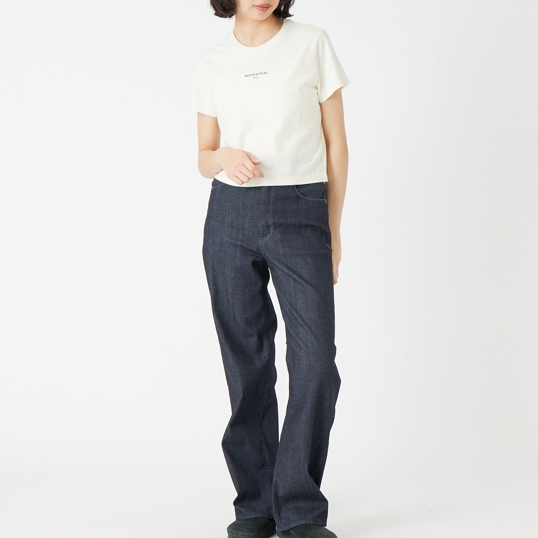 MAISON KITSUNE [メゾン キツネ] MAISON KITSUNE PARIS ベビーTシャツ [QW00100KJ7026] 0063 NOBLE &&モデル身長：162cm 着用サイズ：S&&