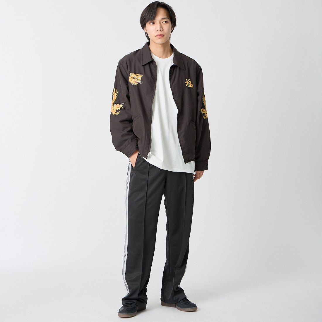 GOLD [ゴールド] ベトナムジャケット エイジングモデル [GL15847] 119 BLACK &&モデル身長：179cm 着用サイズ：L&&