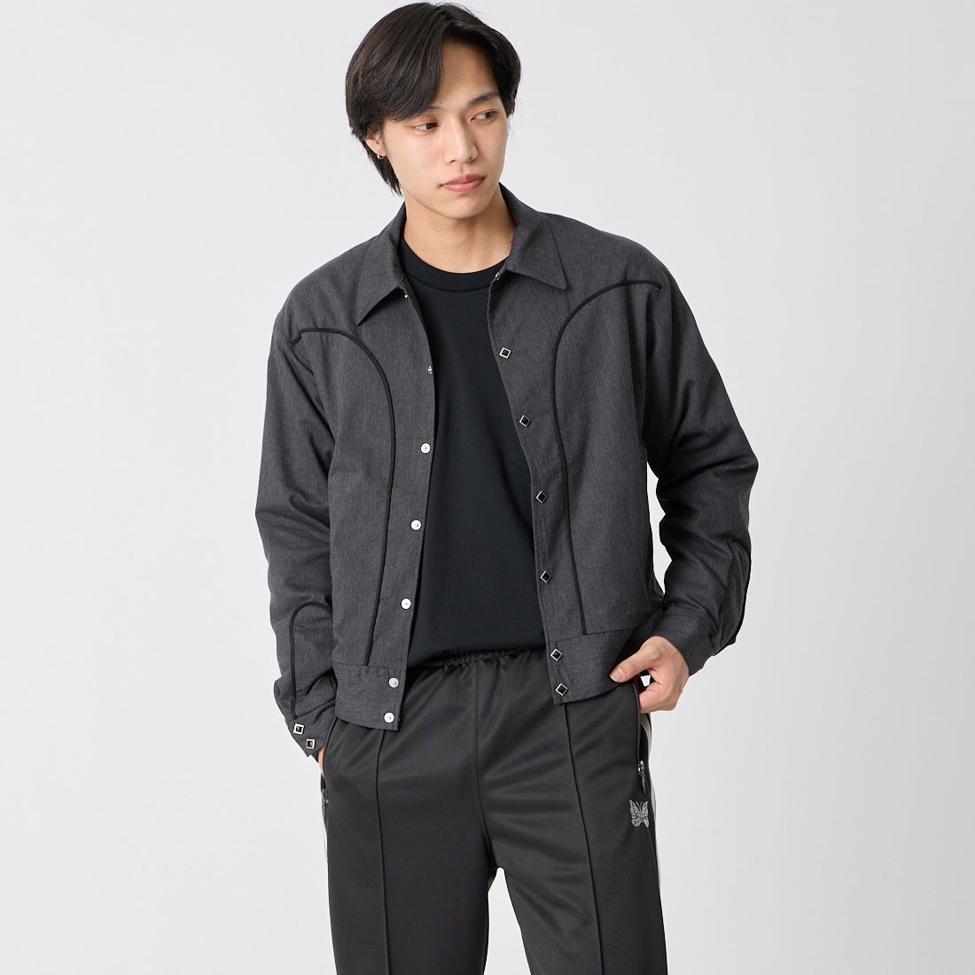 GOLD [ゴールド] コットンシルクネル ウェスタンジャケット [GL15854] 116 C.GRAY &&モデル身長：179cm 着用サイズ：M&&