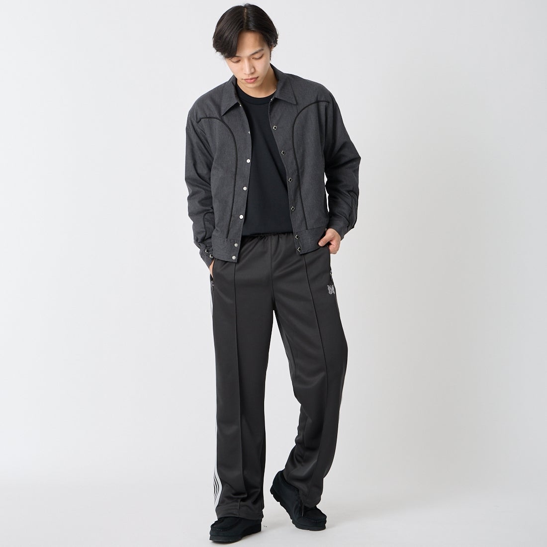 GOLD [ゴールド] コットンシルクネル ウェスタンジャケット [GL15854] 116 C.GRAY &&モデル身長：179cm 着用サイズ：M&&