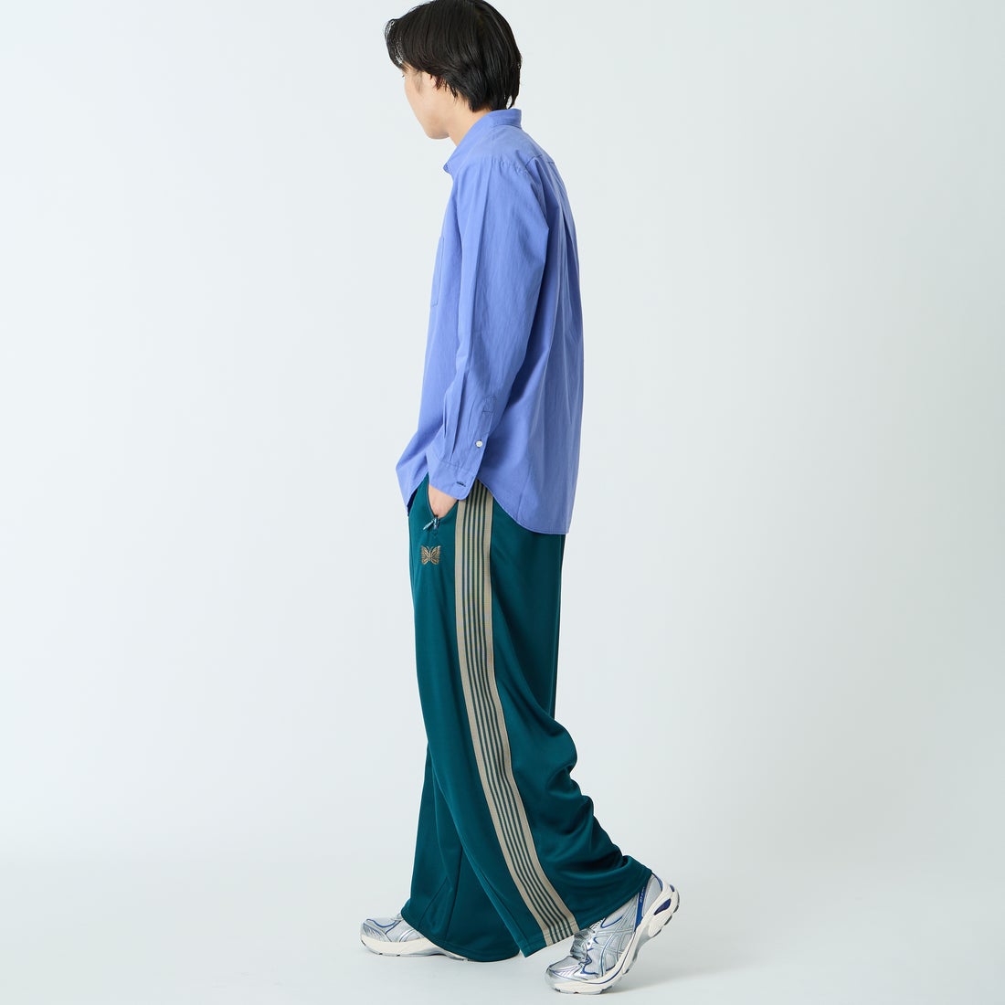 MANUAL ALPHABET [マニュアルアルファベット] ウォッシャーブロード ルーズフィットレギュラーカラーシャツ [MA-S-813] BLUE &&モデル身長：179cm 着用サイズ：3&&