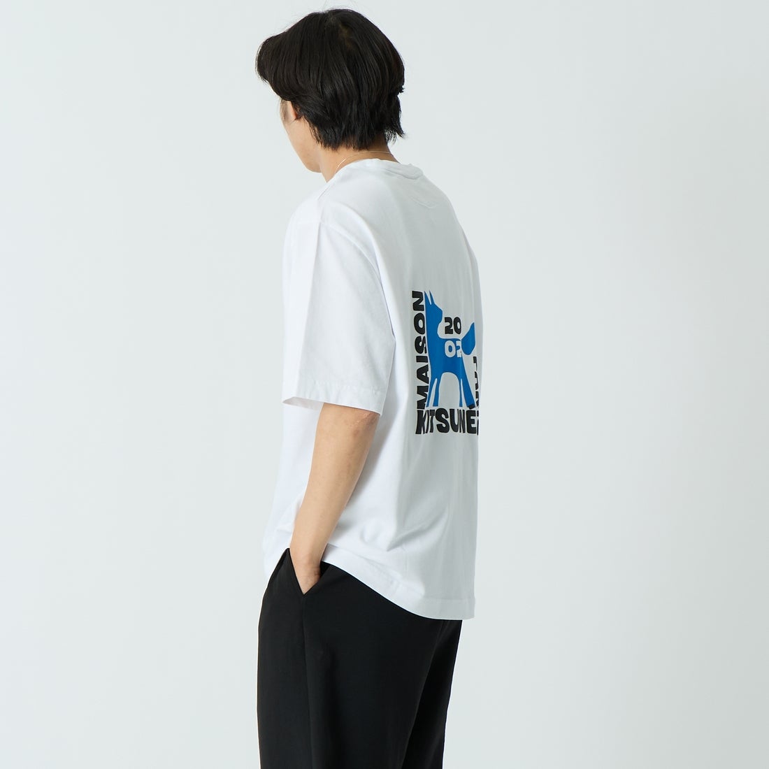 MAISON KITSUNE [メゾン キツネ] ギャラリーフォックス オーバーサイズTシャツ [QM00111KJ0119] P100 WHITE &&モデル身長：179cm 着用サイズ：M&&