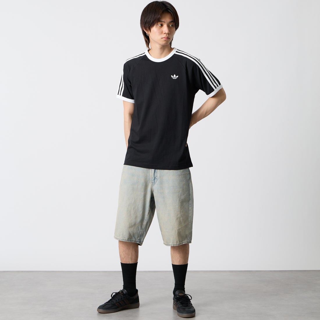adidas Originals [アディダス オリジナルス] スリーストライプTシャツ [DB785] KE3538 &&モデル身長：177cm 着用サイズ：L&&