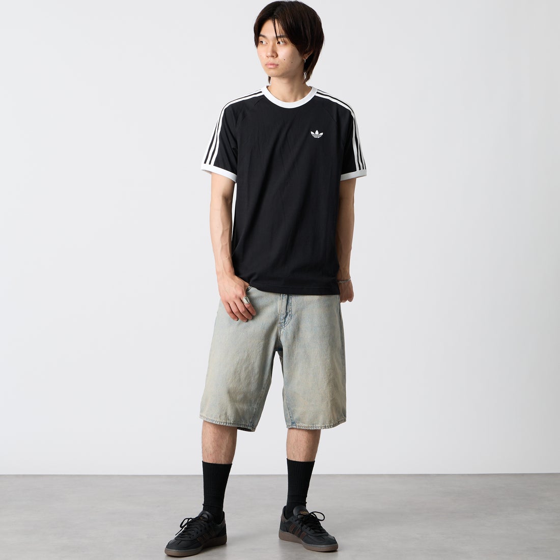 adidas Originals [アディダス オリジナルス] スリーストライプTシャツ [DB785] KE3538 &&モデル身長：177cm 着用サイズ：L&&