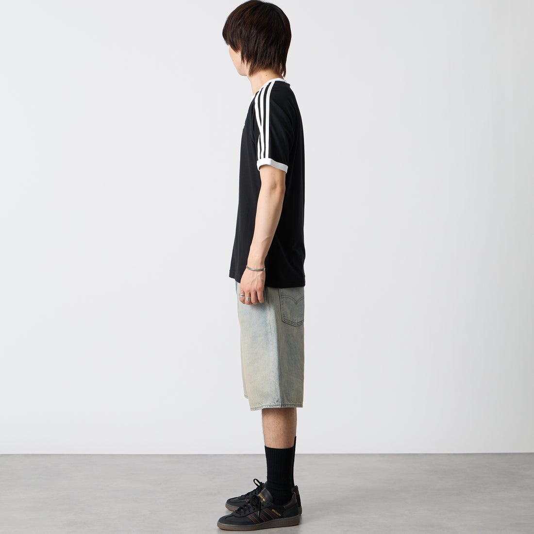 adidas Originals [アディダス オリジナルス] スリーストライプTシャツ [DB785] KE3538 &&モデル身長：177cm 着用サイズ：L&&