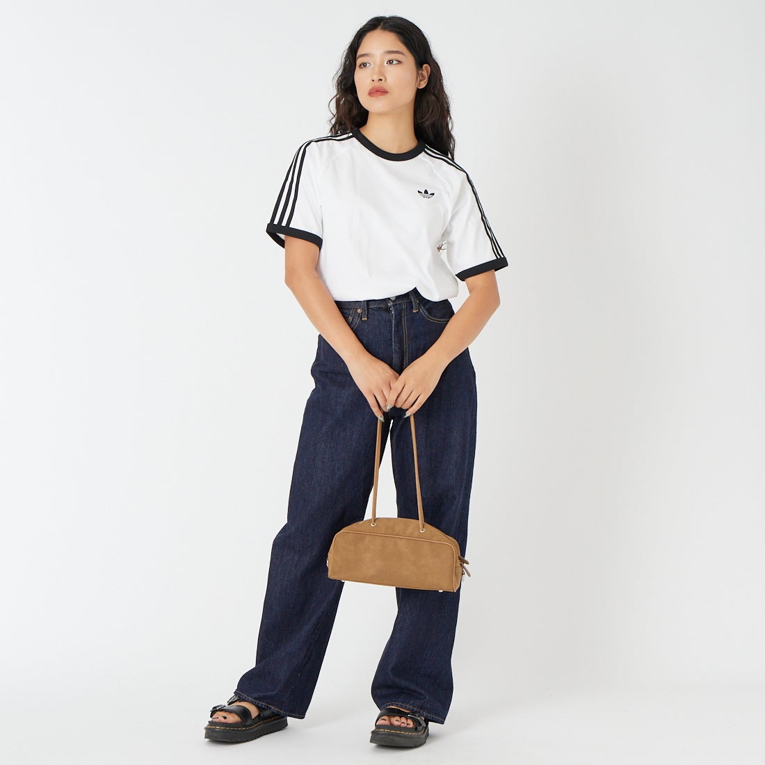 adidas Originals [アディダス オリジナルス] スリーストライプTシャツ [DB785] KE3537 &&モデル身長：162cm 着用サイズ：S&&