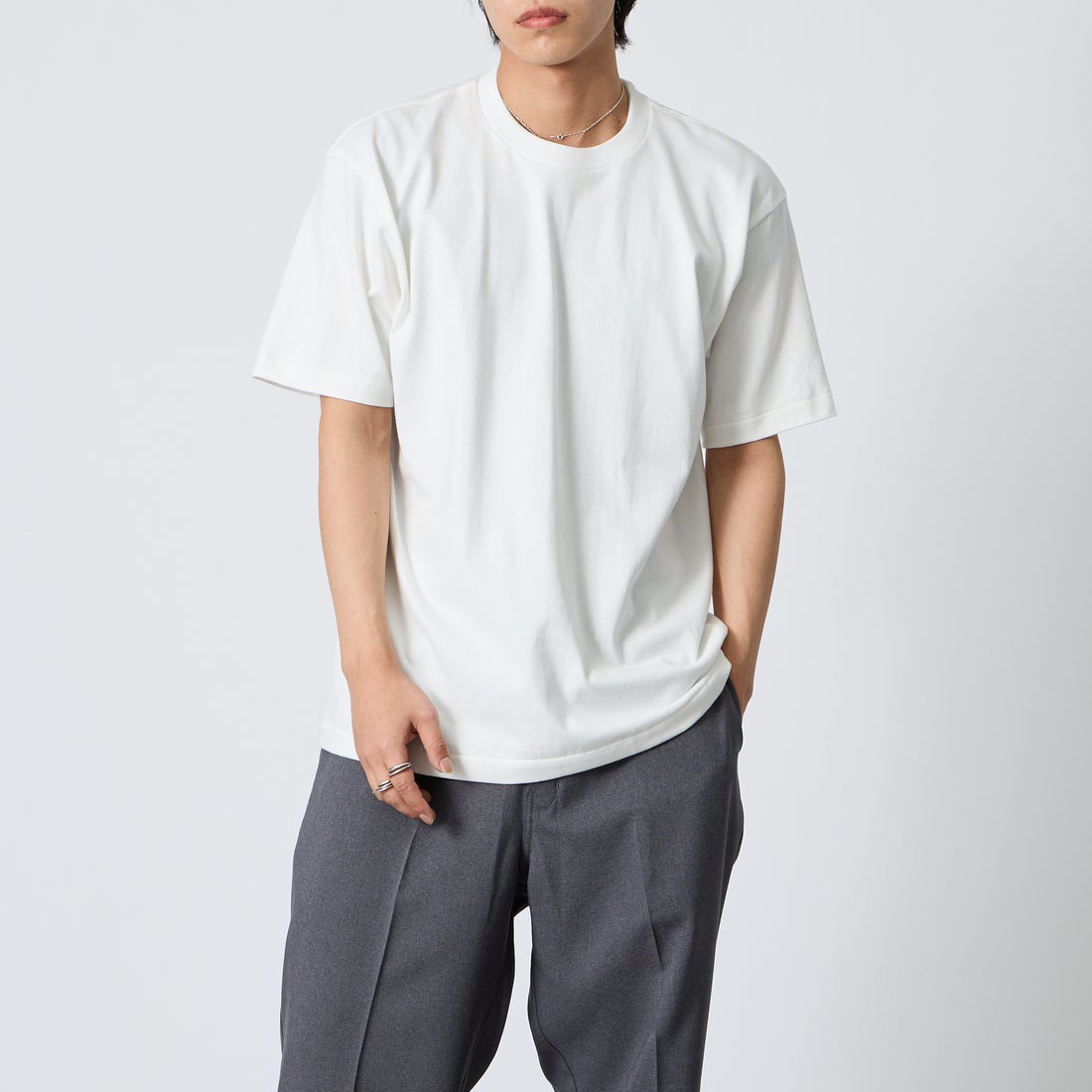 Hanes [ヘインズ] 1P SHIRO クルーネックTシャツ [HM1-D201] 010 WHITE &&モデル身長：179cm 着用サイズ：XL&&