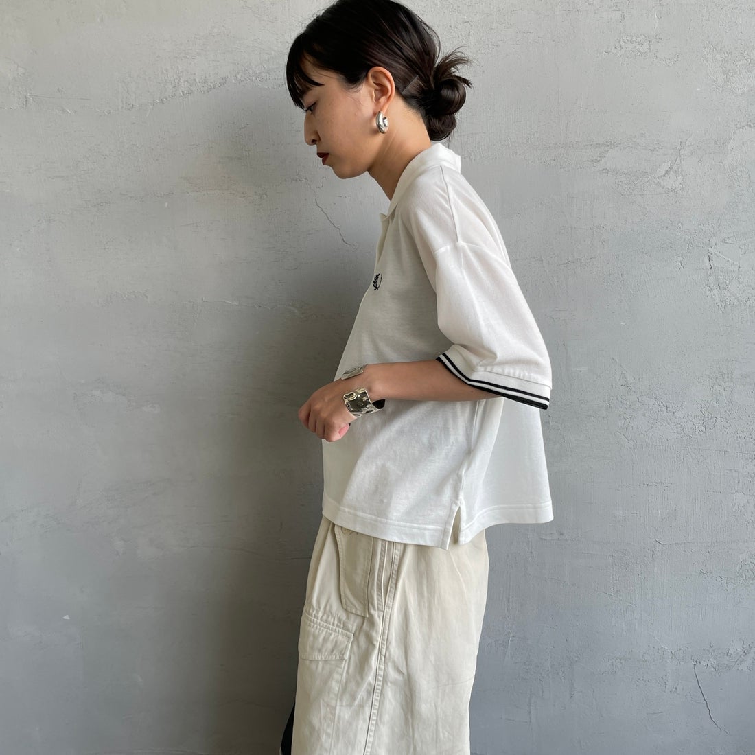 FRED PERRY [フレッドペリー] シアーティップポロシャツ [G2174] 129 SNOW &&モデル身長：150cm 着用サイズ：10&&