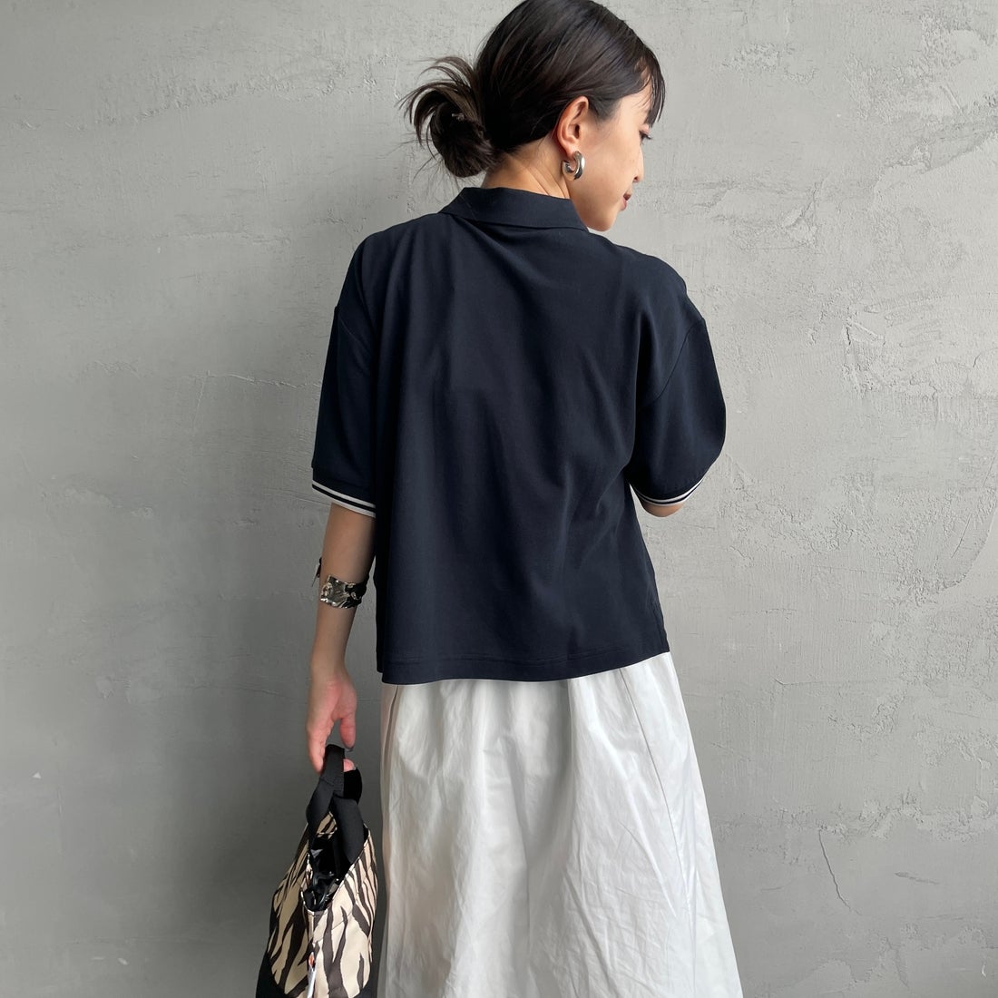 FRED PERRY [フレッドペリー] シアーティップポロシャツ [G2174] 608 NAVY &&モデル身長：150cm 着用サイズ：10&&