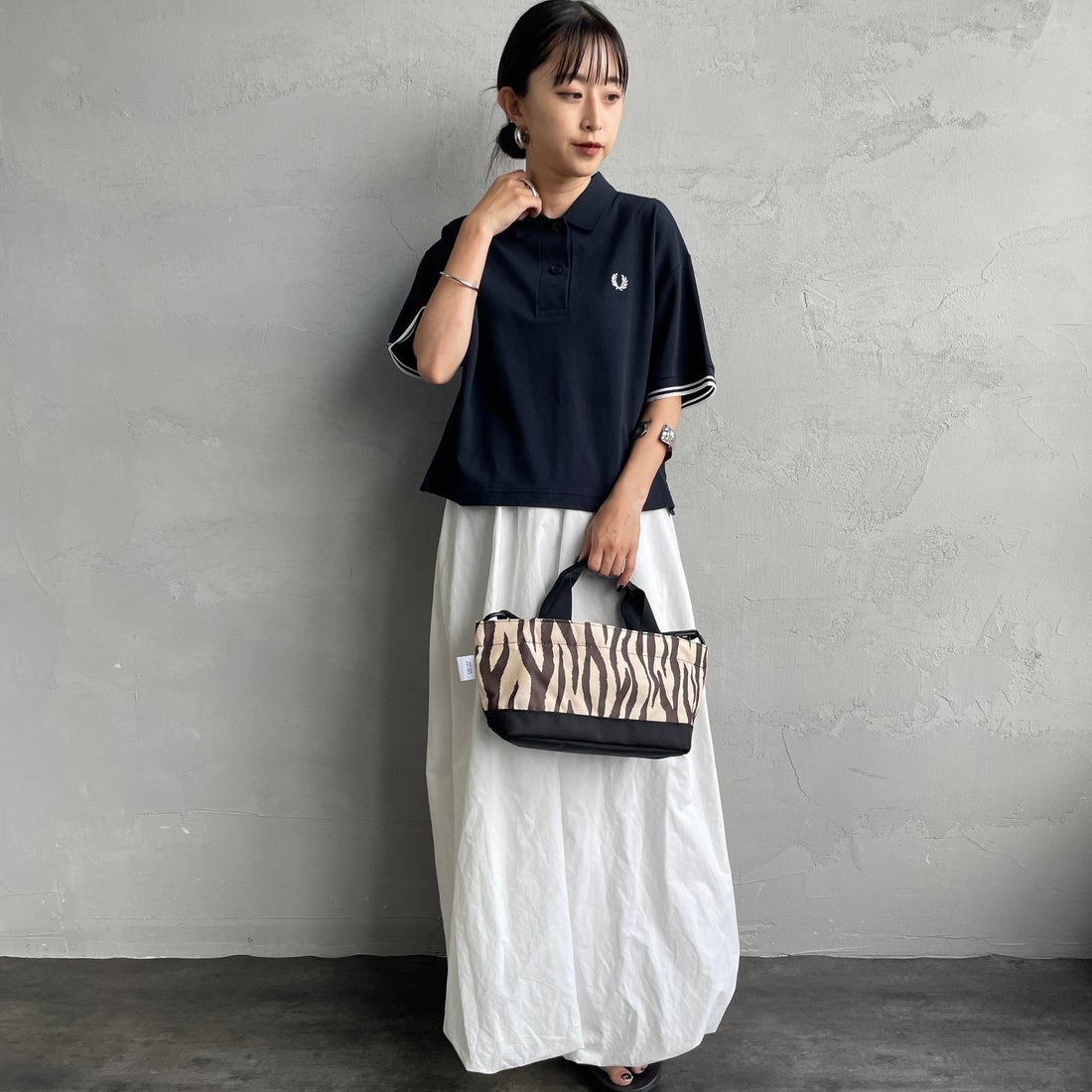 FRED PERRY [フレッドペリー] シアーティップポロシャツ [G2174] 608 NAVY &&モデル身長：150cm 着用サイズ：10&&